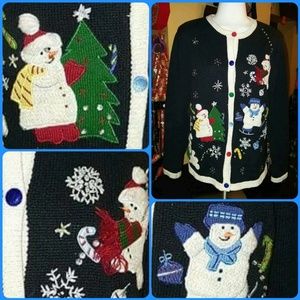 💙 FUN SNOWMEN BEADED UGLY XMAS CHRISTMAS SWEATER